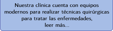  Nuestra clínica cuenta con equipos modernos para realizar técnicas quirúrgicas para tratar las enfermedades, leer más... 